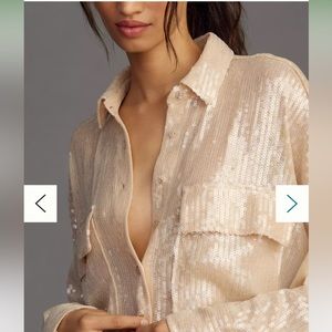 Anthropologie Pilcro Sequin Button Down Shirt - Ivory